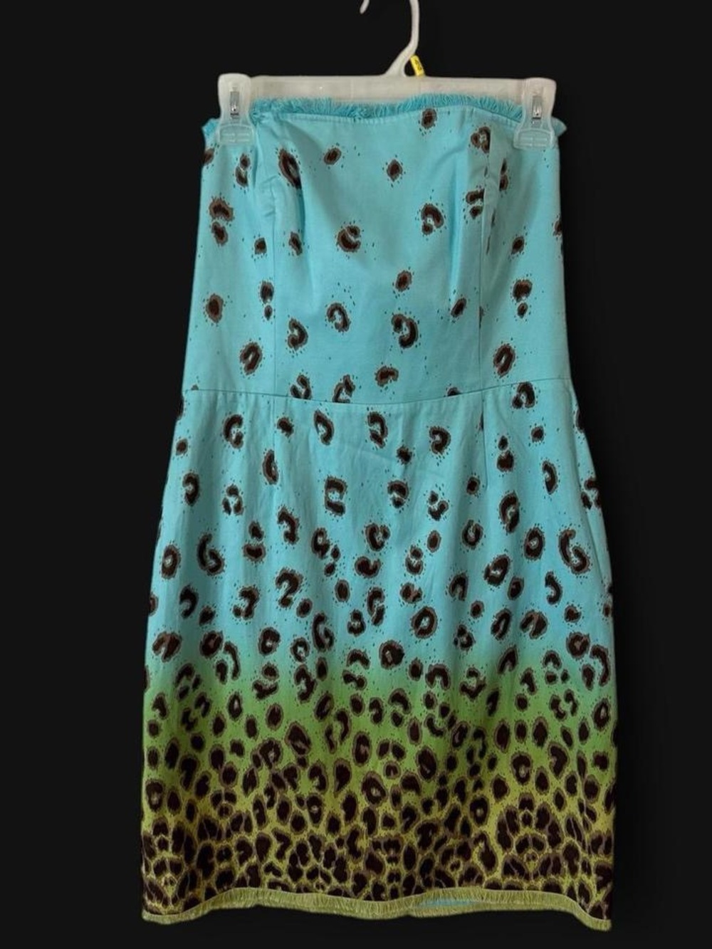 Randolph Duke Turquoise & Lime Leopard Print Ombré Strapless Dress